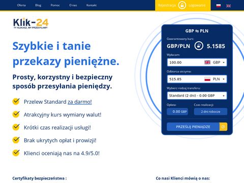 Klik-24.com wysyłanie funtów do Polski